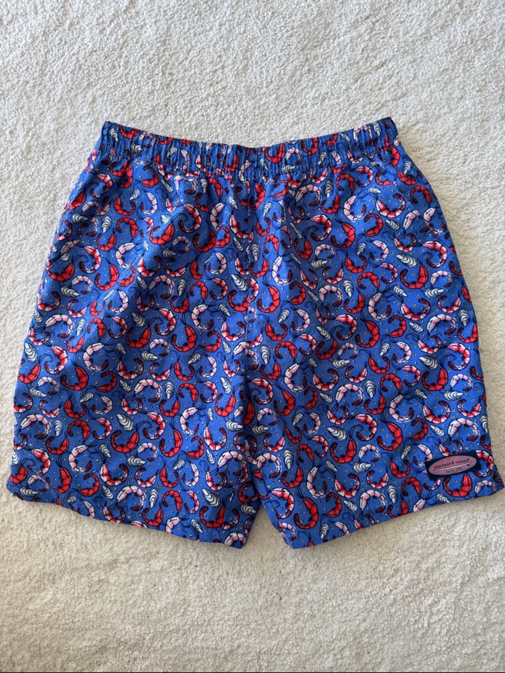 Vineyard Vines Blue Shrimp-Print Swim Trunks